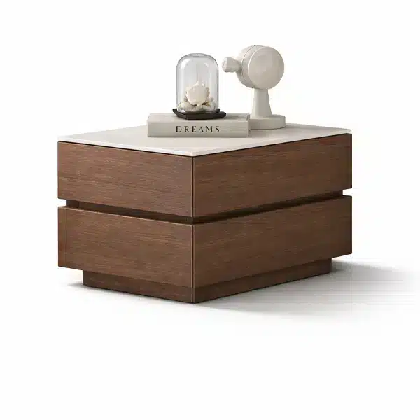 Bedroom Bed and Nightstand Set presented in a elegant bedroom with modern side perspective