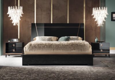Zara Bed and Nightstand Set presented in a classic bedroom with front perspective