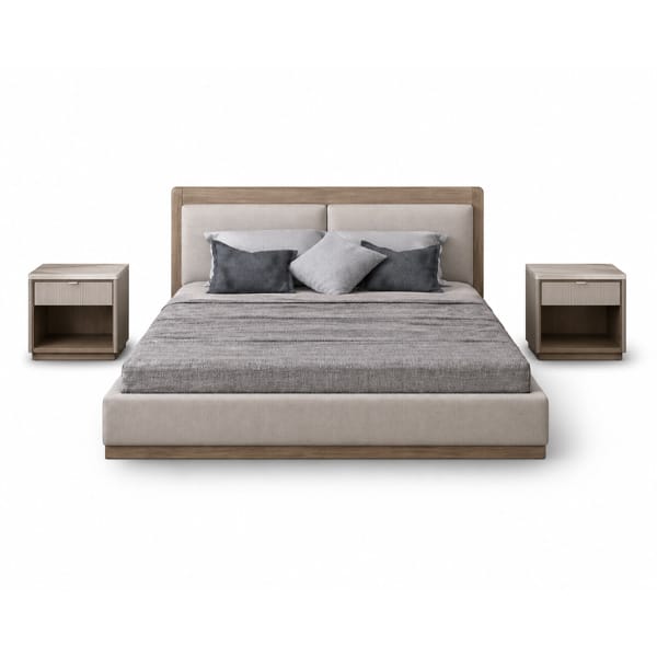 Bedroom Bed and Nightstand Set presented in a refined bedroom with fresh corner perspective with a clear product perspective