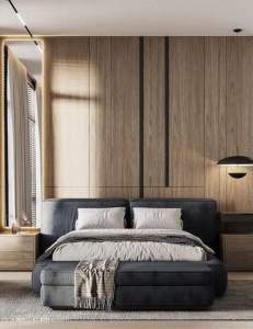 Bedroom Bed and Nightstand Set presented in a premium bedroom with polished showroom perspective with a clear product perspective