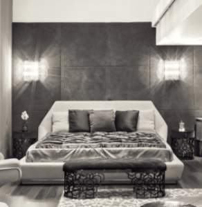 Bedroom Bed and Nightstand Set presented in a modern bedroom with premium corner perspective with a clear product perspective
