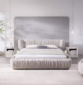 Bedroom Bed and Nightstand Set presented in a clean bedroom with sleek corner perspective with a clear product perspective