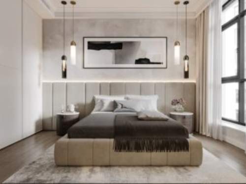Bedroom Bed and Nightstand Set presented in a premium bedroom with polished showroom perspective