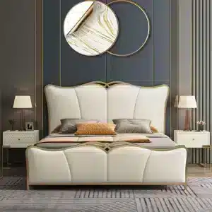 Bedroom Bed and Nightstand Set presented in a contemporary bedroom with neat lifestyle perspective with a clear product perspective