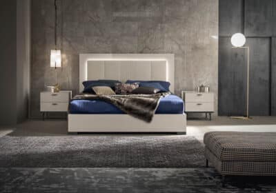 Bedroom Bed and Nightstand Set presented in a premium bedroom with polished room perspective