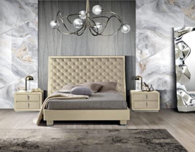 Remi Bed and Nightstand Set presented in a stylish bedroom with soft interior angle