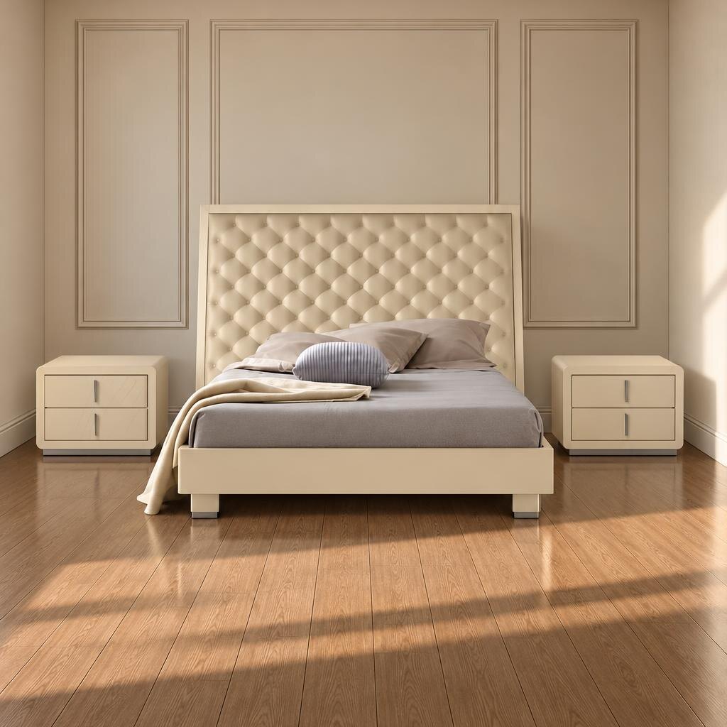 Bedroom Bed and Nightstand Set presented in a premium bedroom with polished interior perspective