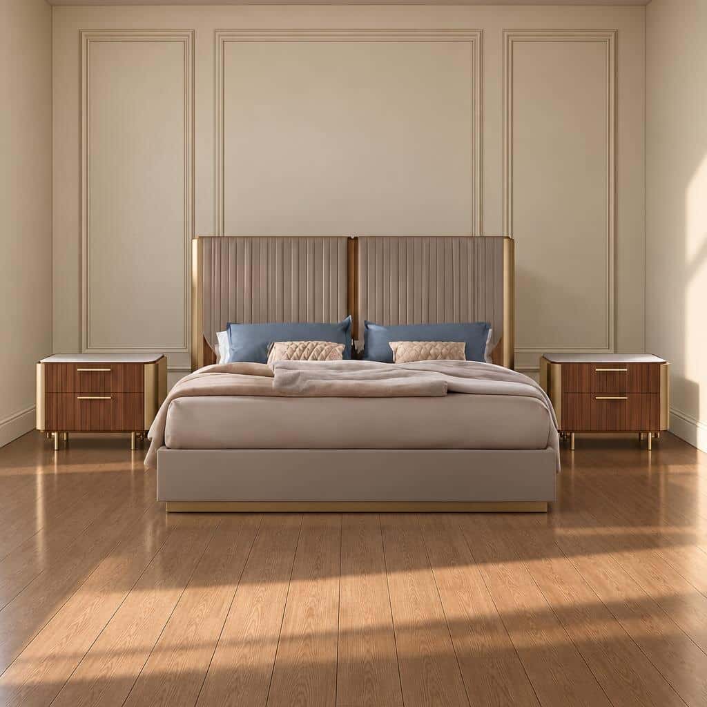 Bedroom Bed and Nightstand Set presented in a cozy bedroom with smart room perspective