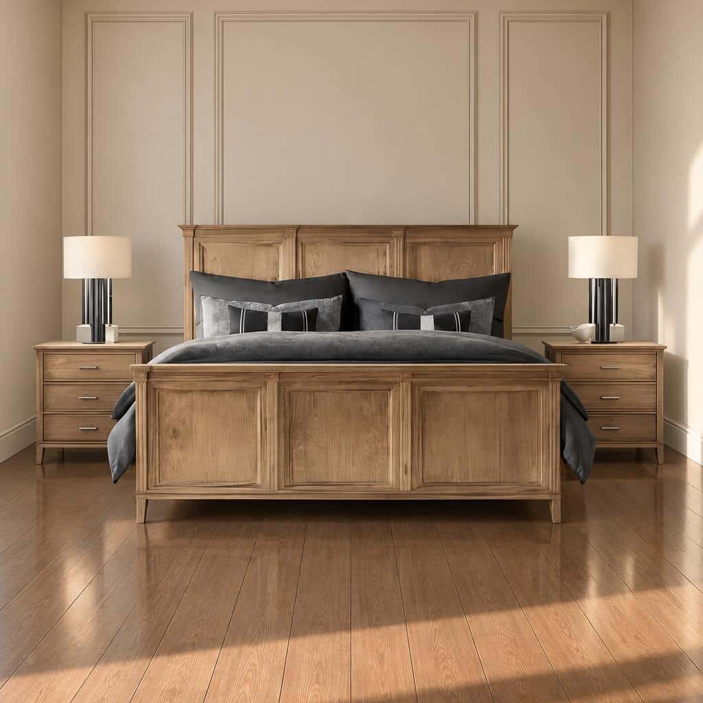 Bedroom Bed and Nightstand Set presented in a stylish bedroom with balanced corner perspective