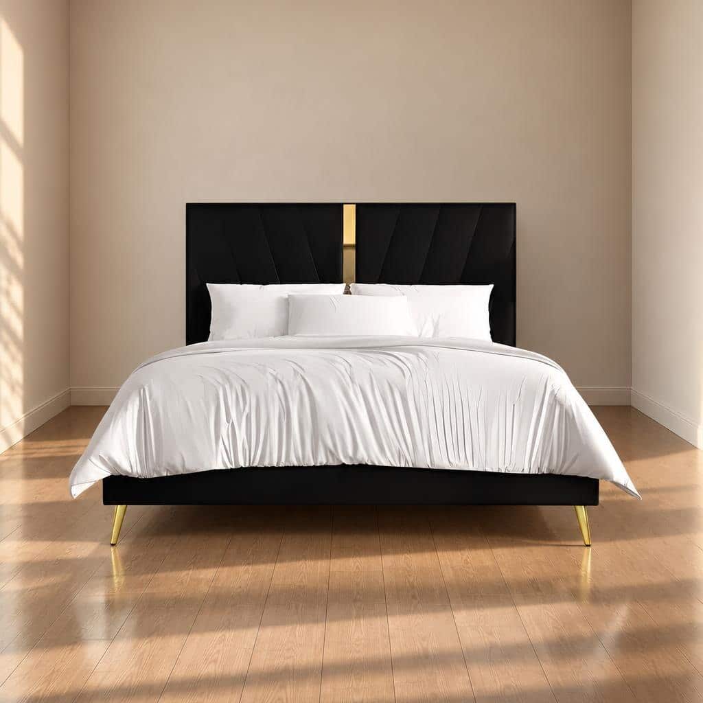 Bedroom Bed and Nightstand Set presented in a modern bedroom with graceful wide perspective