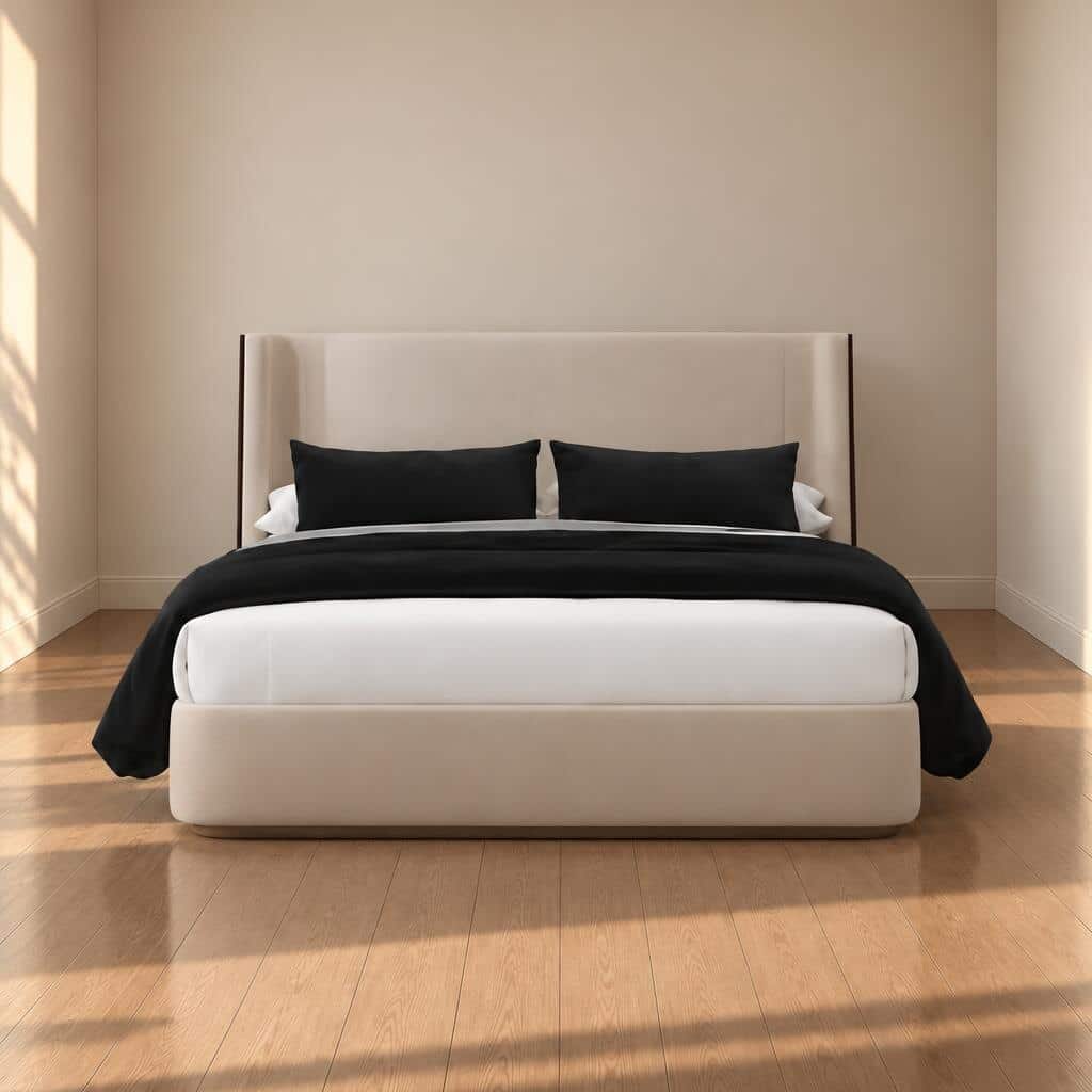 Rora Bed Set and Nightstand Set wide view for warm bedroom atmosphere