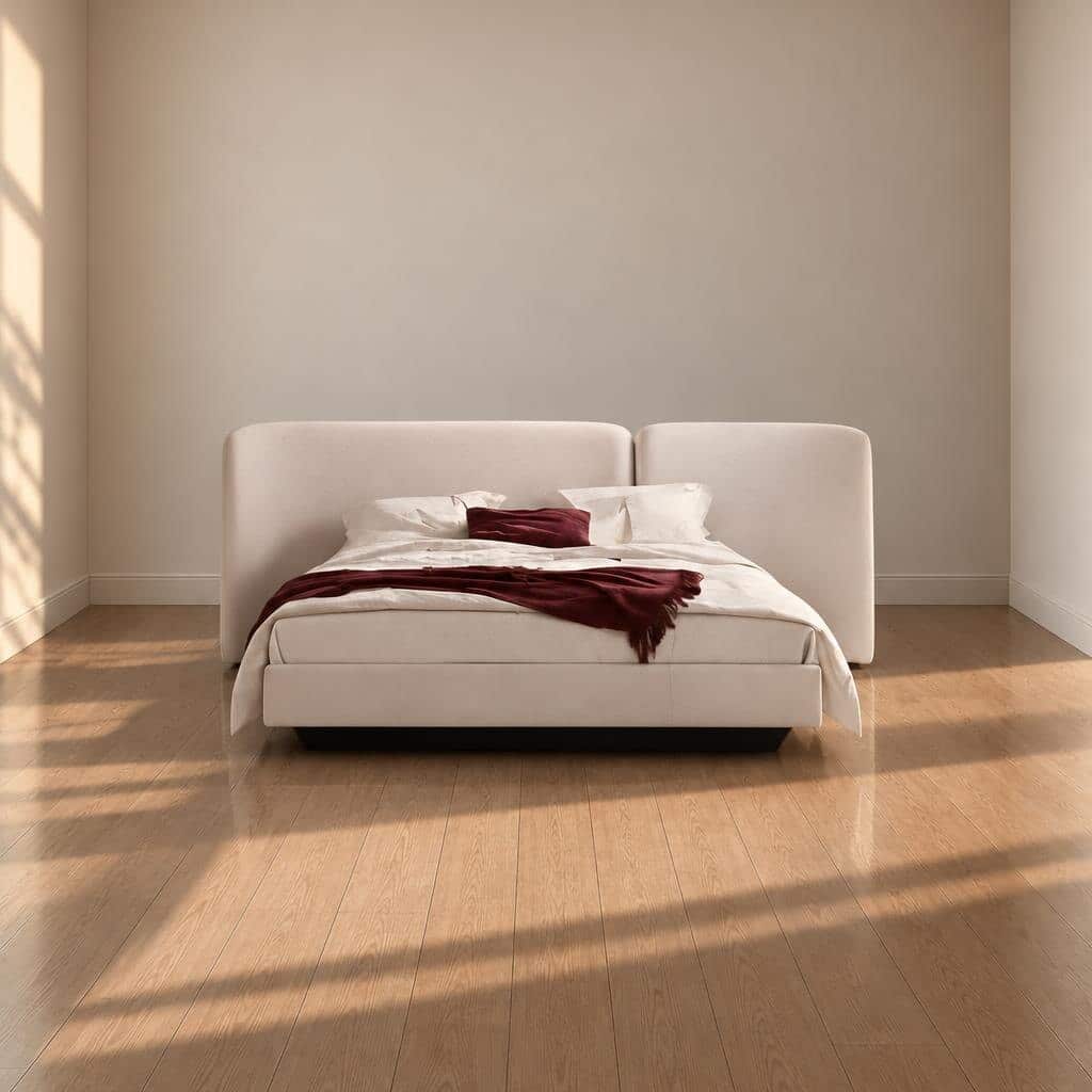 Bedroom Bed and Nightstand Set presented in a comfortable bedroom with close detail angle