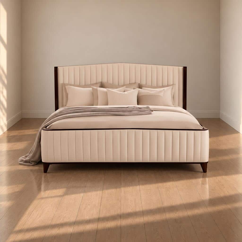 Bedroom Bed and Nightstand Set presented in a comfortable bedroom with refined side perspective
