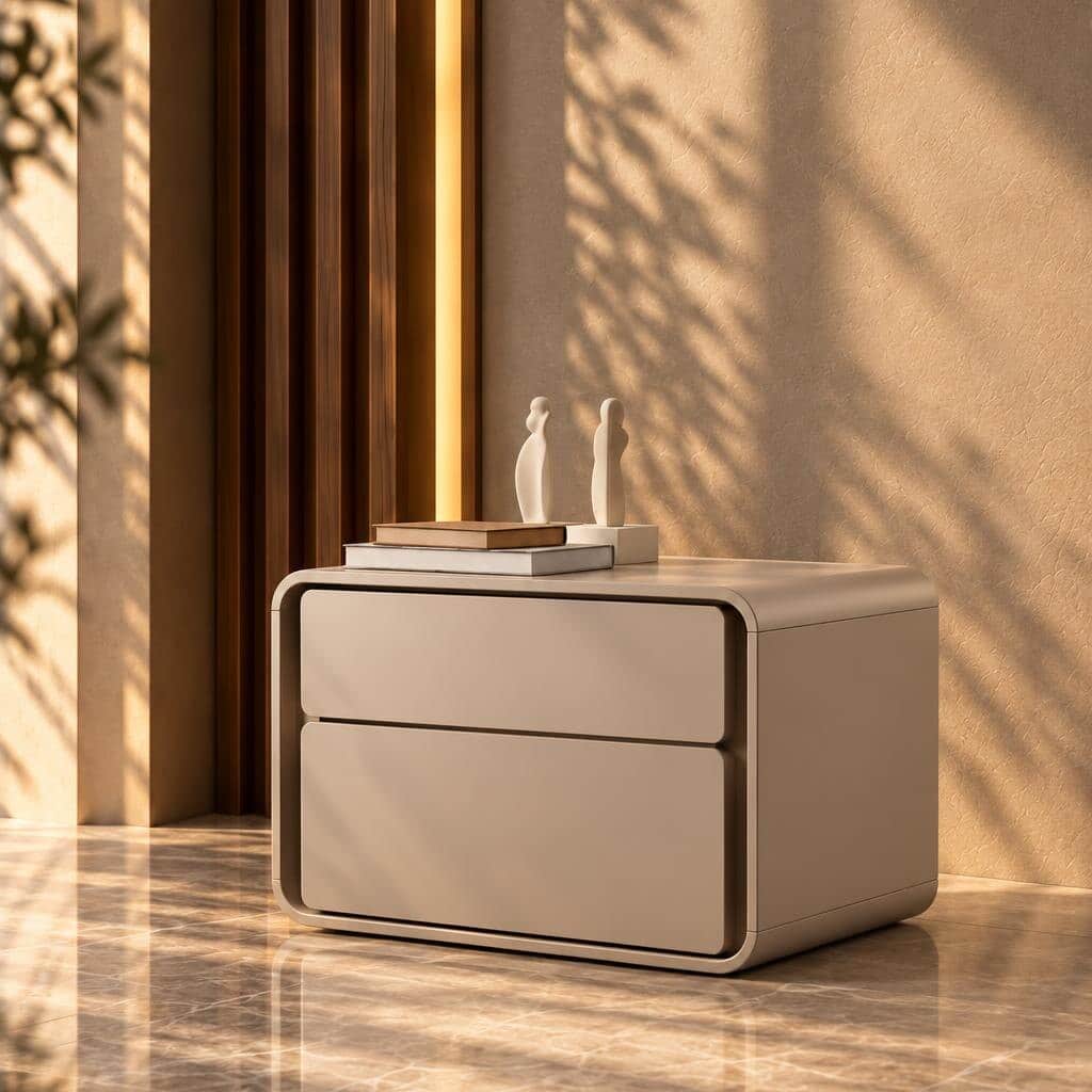 Tera Nightstand Set in distinctive storage display