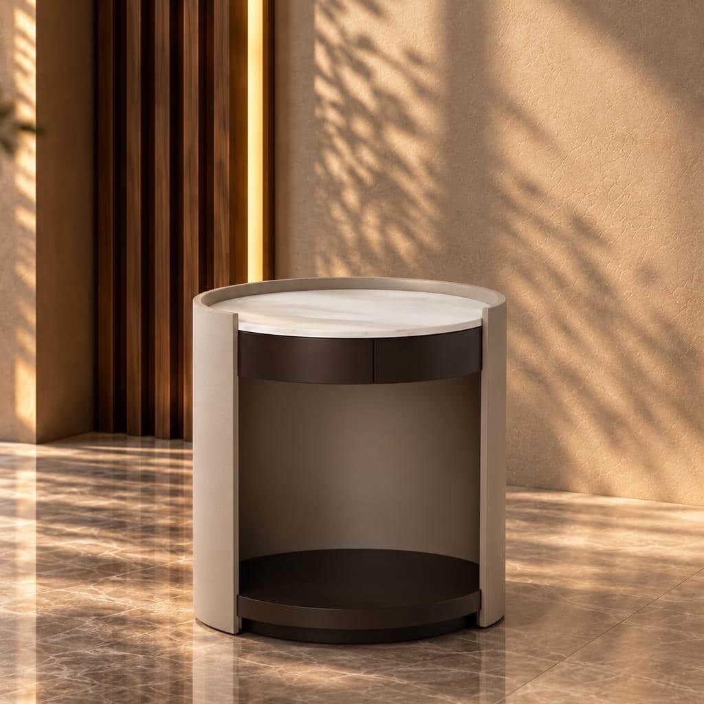 Laxo Nightstand Set in smooth wood finish detail