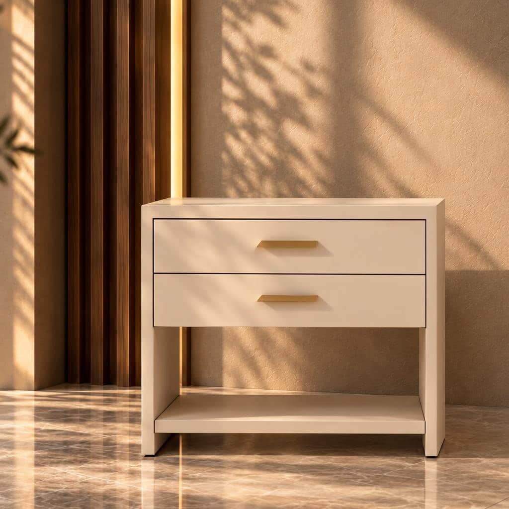Bedroom Bed and Nightstand Set presented in a stylish bedroom with wide room view