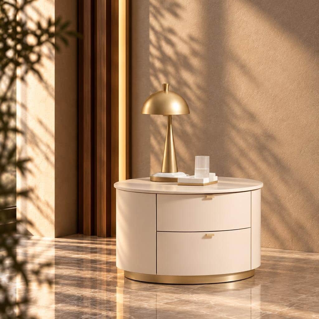 Bedroom Bed and Nightstand Set presented in a refined bedroom with fresh detail perspective with a clear product perspective